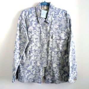 MYSTREE Chambray Blue Camo Jacquard Jacket M Shacket Denim Trucker